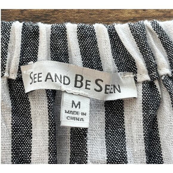 See And Be Seen Womens M Black/White Striped Colorful Embroidery/ Boat Neck - Picture 3 of 8